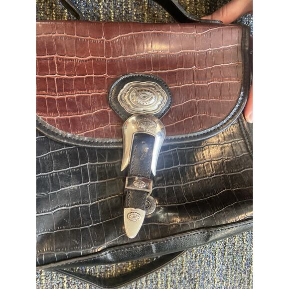 Vintage Y2K Brown Faux Crocodile Handbag western tote crossbody sling - Picture 6 of 10